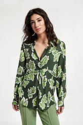 FLOWER PRINT SHIRT WITH FRONT GATHER
